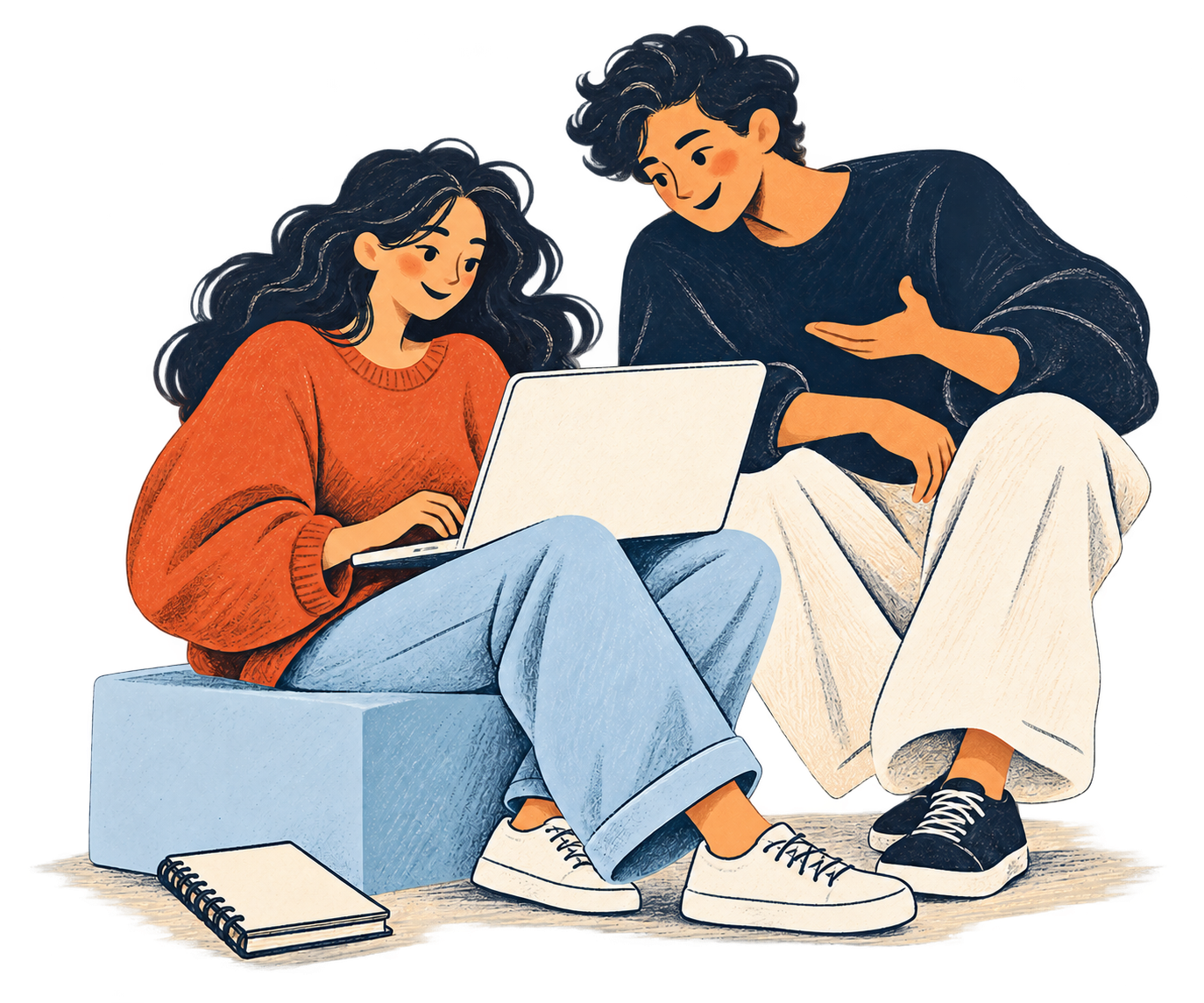 Two learning partners working together at a laptop.